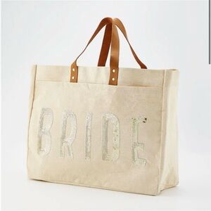 Mud Pie Bride Canvas Tote with Brown Handles